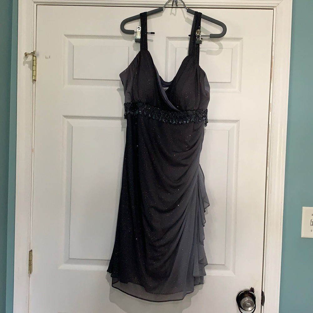20W Sparkly Silver/Purple Knee Length Ruched Dress